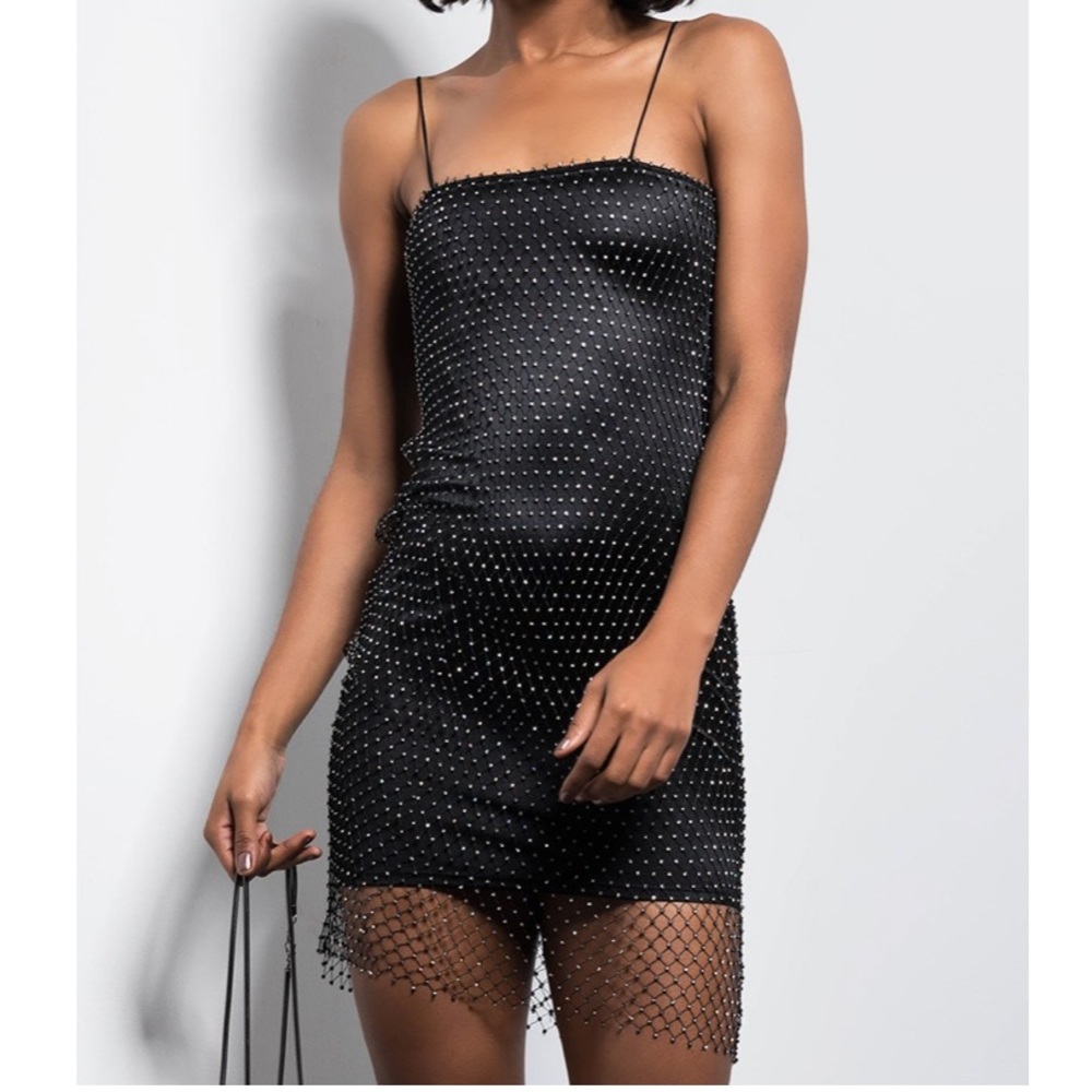 Akira Rhinestone Mesh Mini Dress